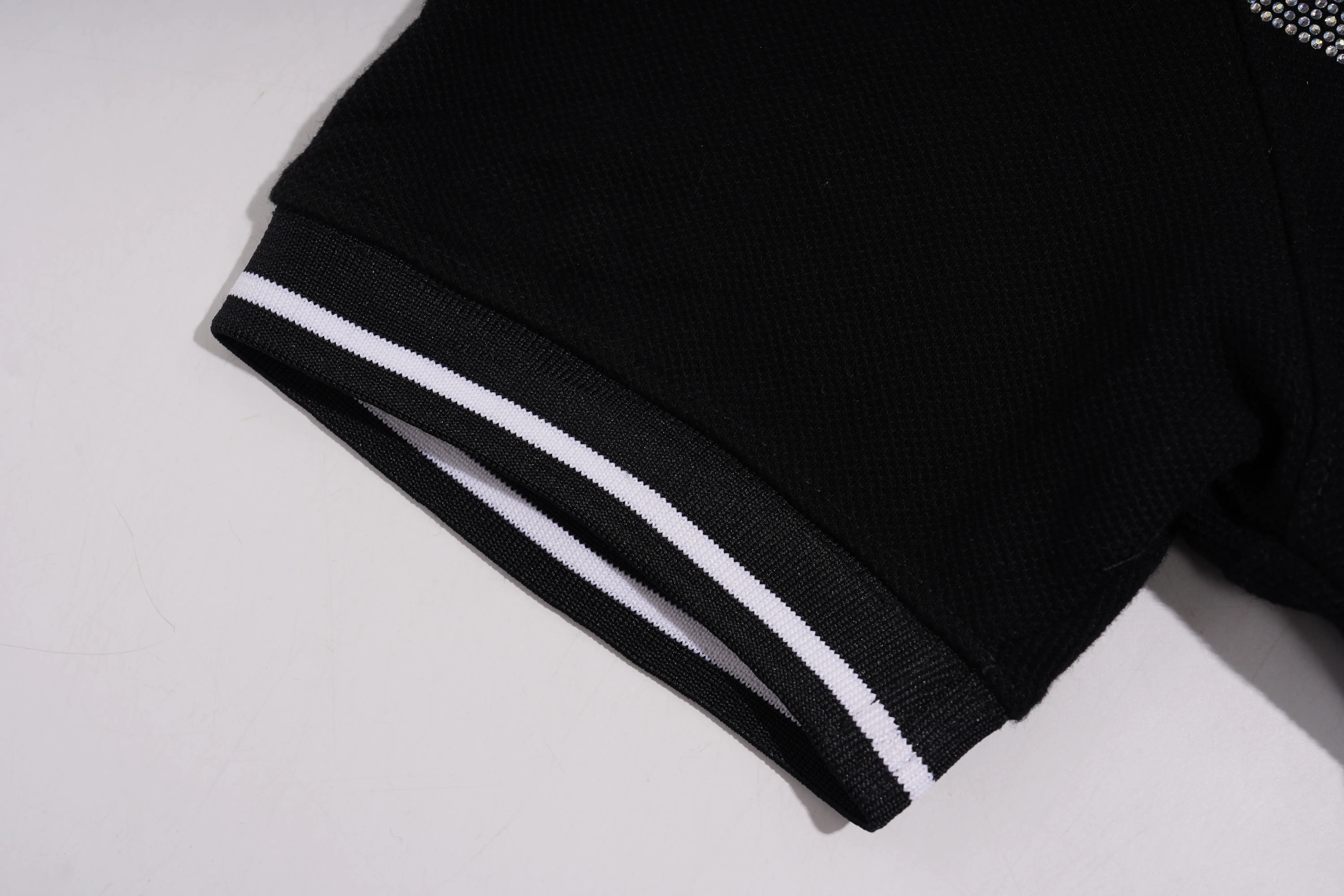 Black shorts with white trim on a light gray background, TCH Techno Teddy Rhinestone T-Shirt
