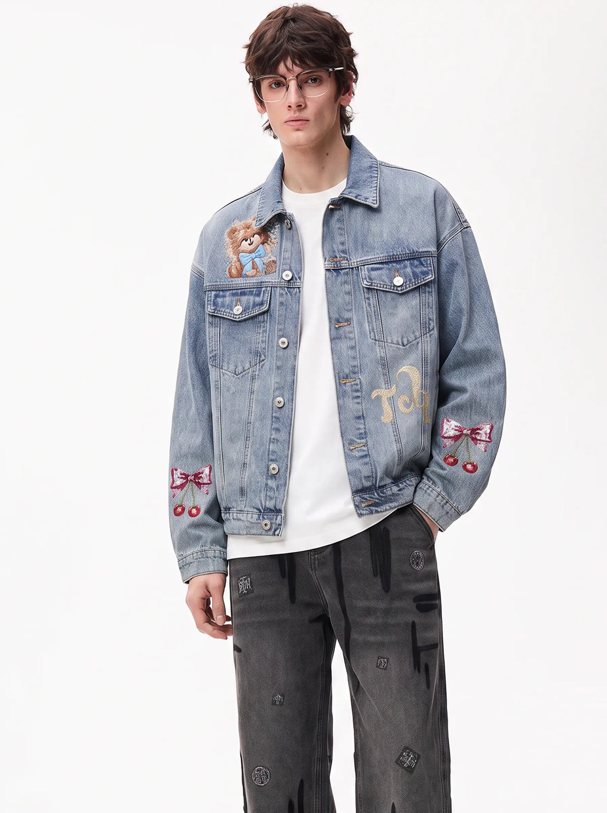 TCH Techno Wings Rhinestone Graphic Denim Jacket Luxury Streetwear Brand Official Showcase