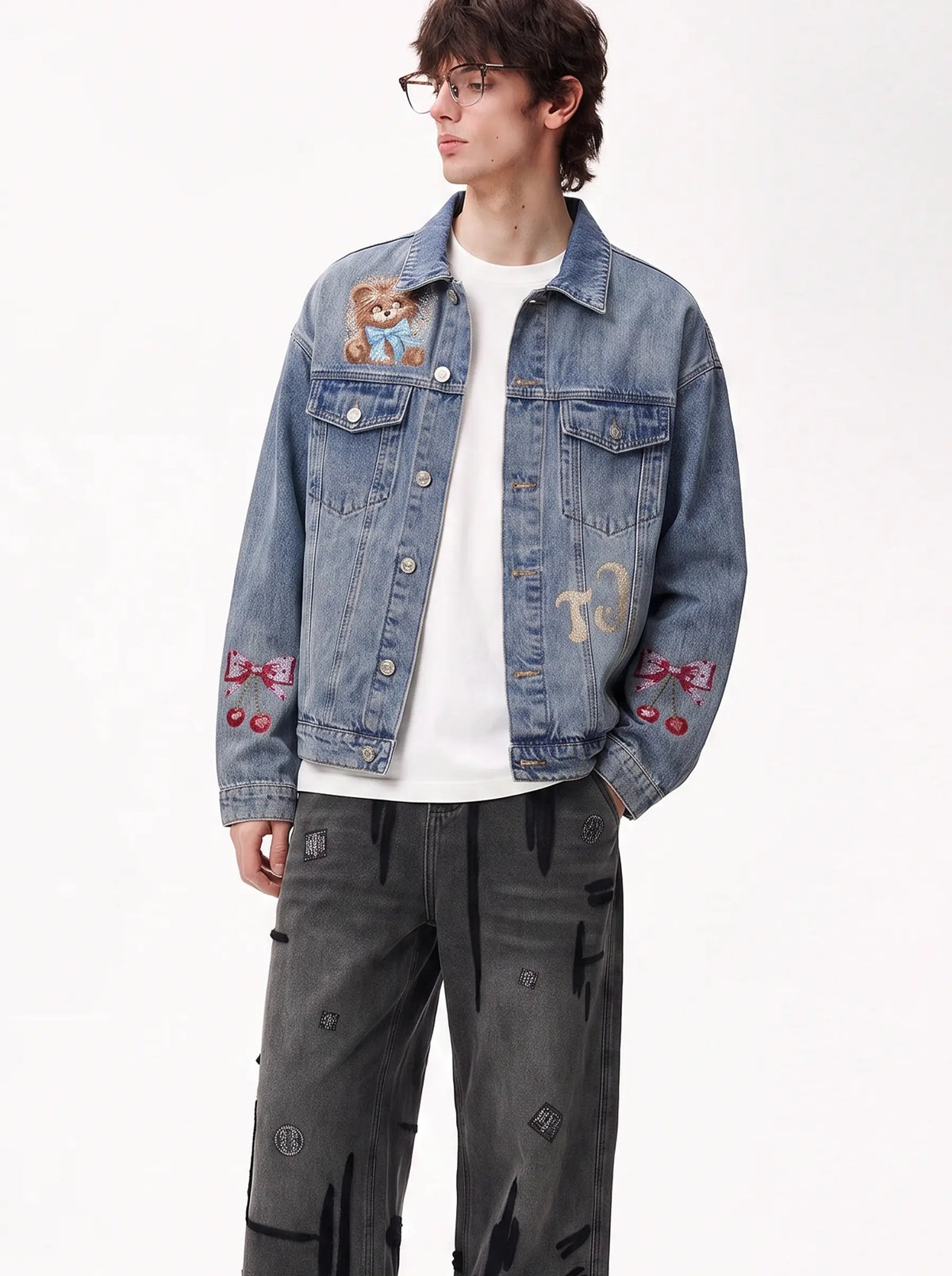 TCH Techno Wings Rhinestone Graphic Denim Jacket Luxury Streetwear Brand Official Showcase