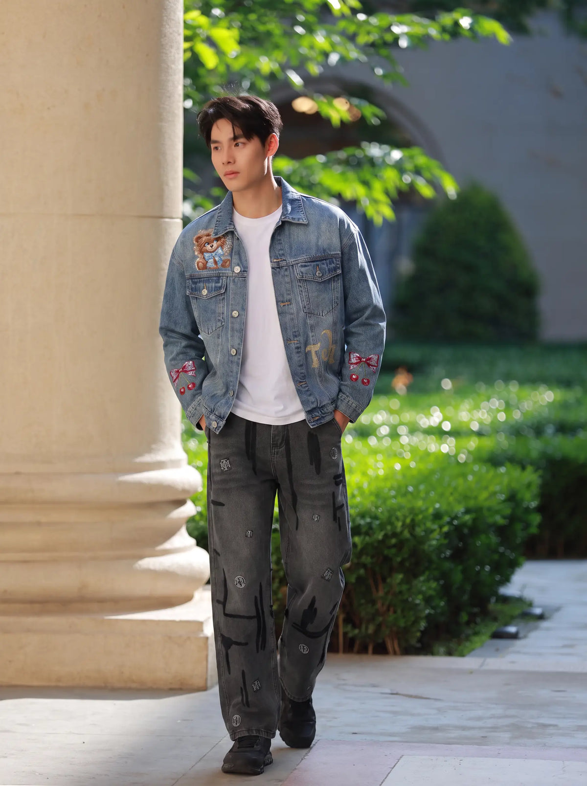 TCH Techno Wings Rhinestone Graphic Denim Jacket Luxury Streetwear Brand Official Showcase