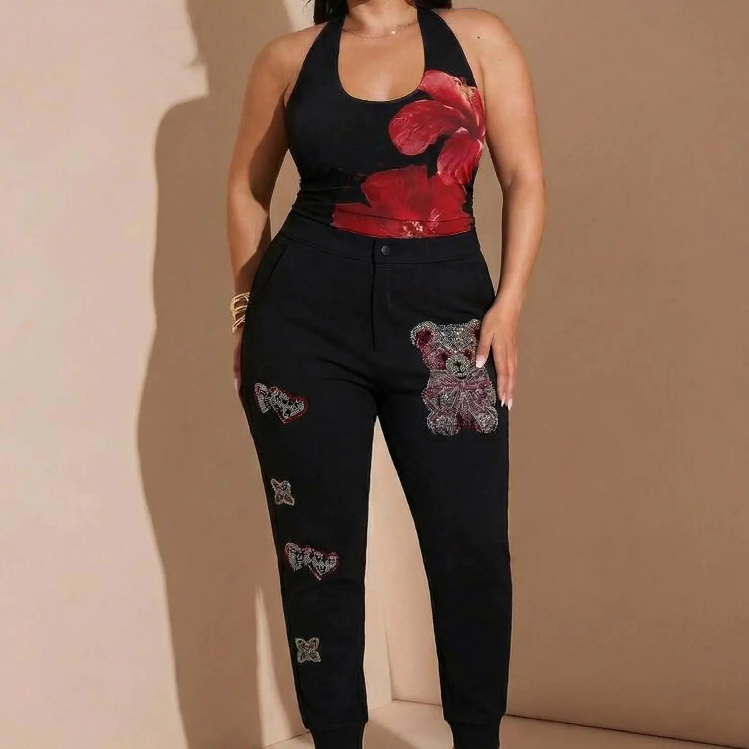 TCH Teddy Bear Rhinestone Black Jogger Pants Luxury Streetwear Brand Official Showcase