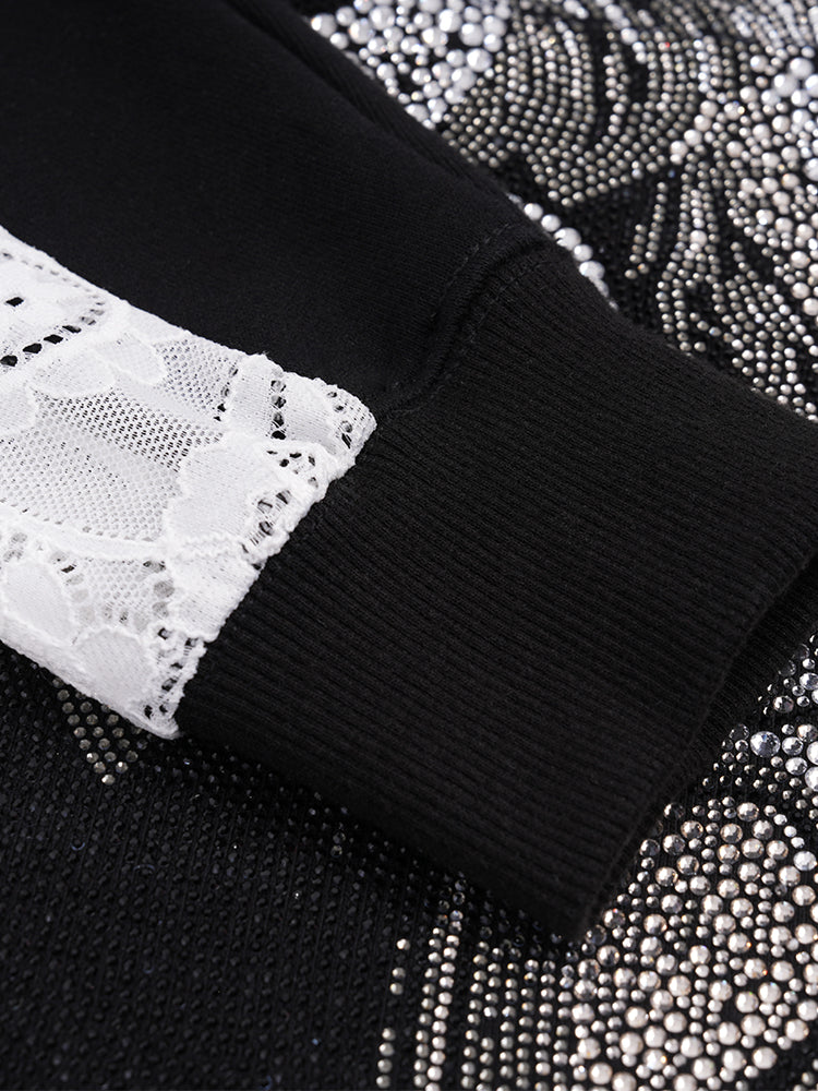 tch teddy bear rhinestone lace sleeve top black HighEnd Luxury Streetwear Brand Official Showcase