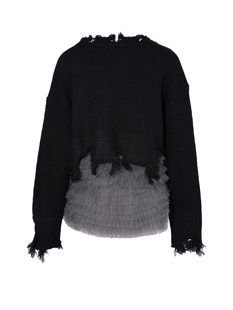 tch teddy bear rhinestone mesh contrast sweater black HighEnd Luxury Streetwear Brand Official Showcase