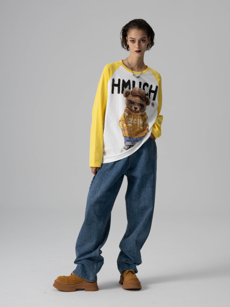 tch teddy bear rhinestone raglan blouse top white HighEnd Luxury Streetwear Brand Official Showcase