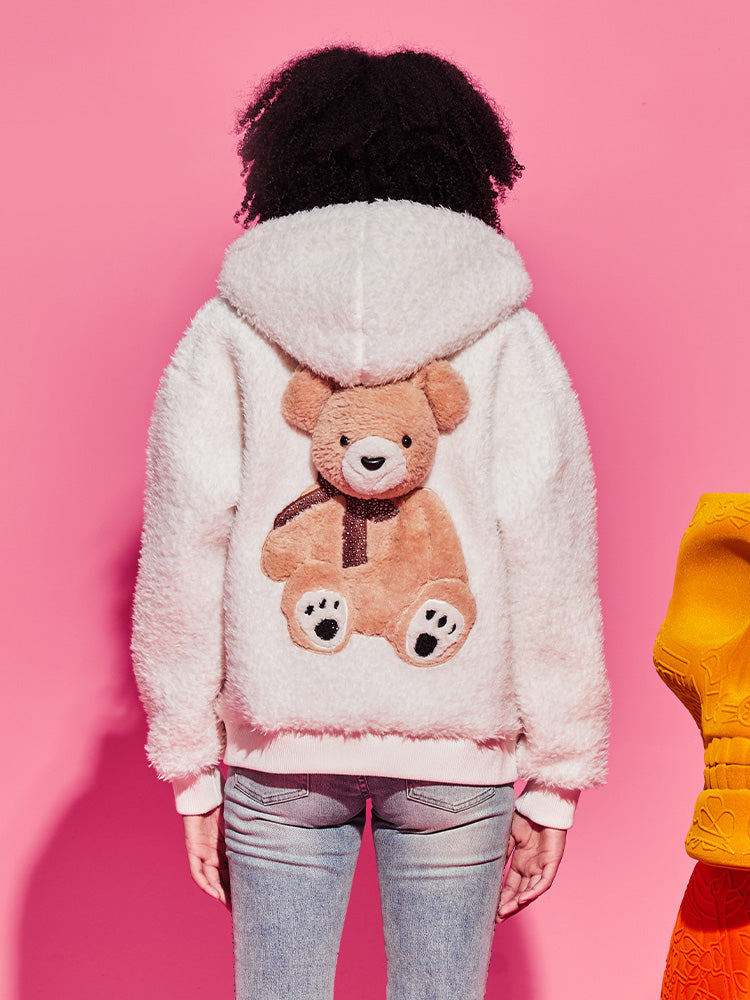 tch teddy bear rhinestone sherpa hooded jacket white HighEnd Luxury Streetwear Brand Official Showcase