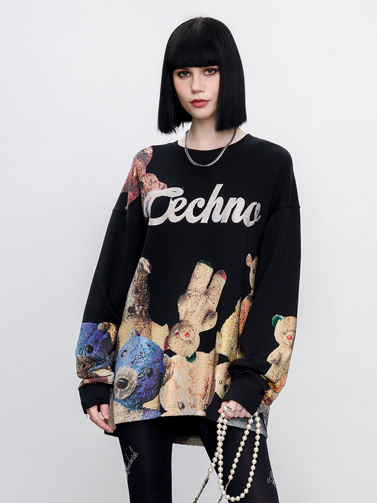 tch teddy bear rhinestone sparkle cotton sweatshirt black HighEnd Luxury Streetwear Brand Official Showcase