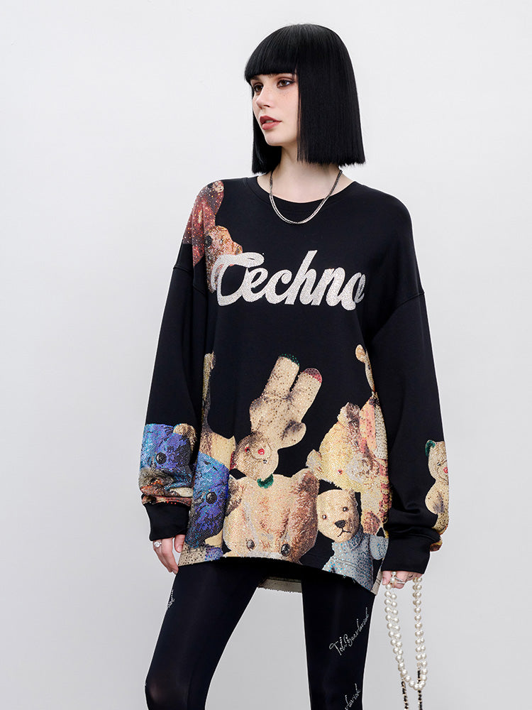 tch teddy bear rhinestone sparkle cotton sweatshirt black HighEnd Luxury Streetwear Brand Official Showcase
