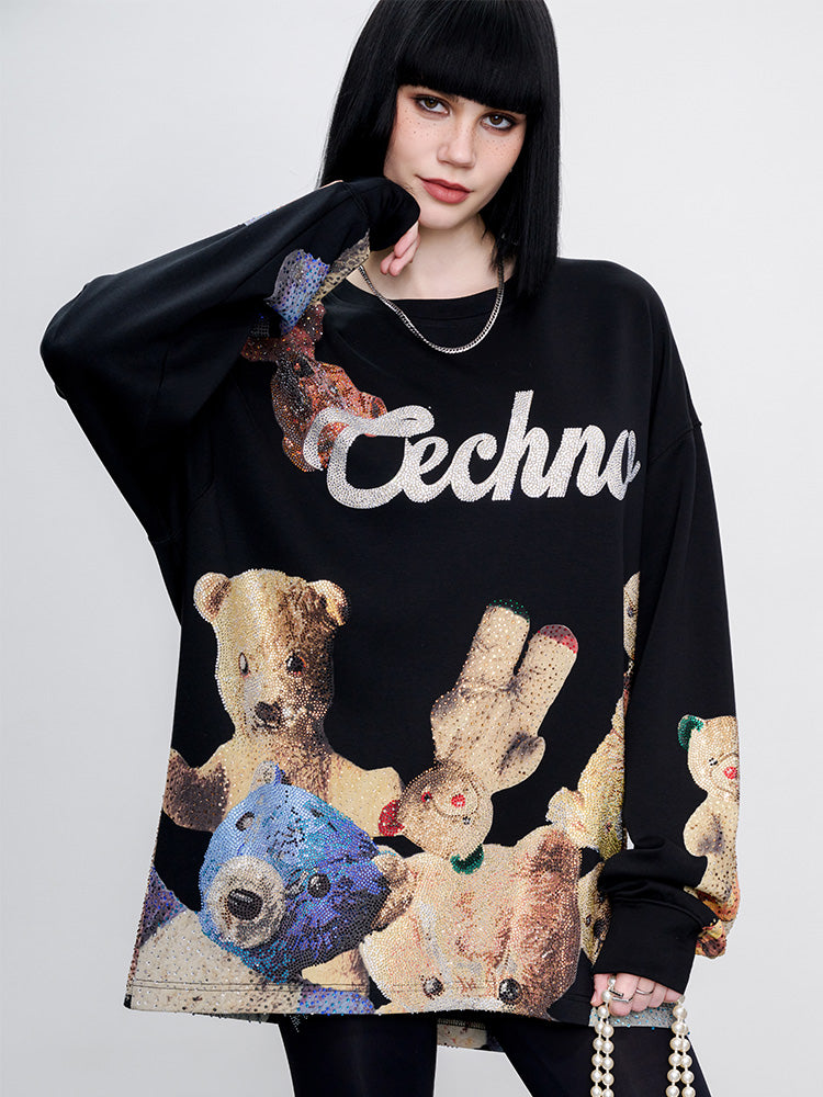 tch teddy bear rhinestone sparkle cotton sweatshirt black HighEnd Luxury Streetwear Brand Official Showcase