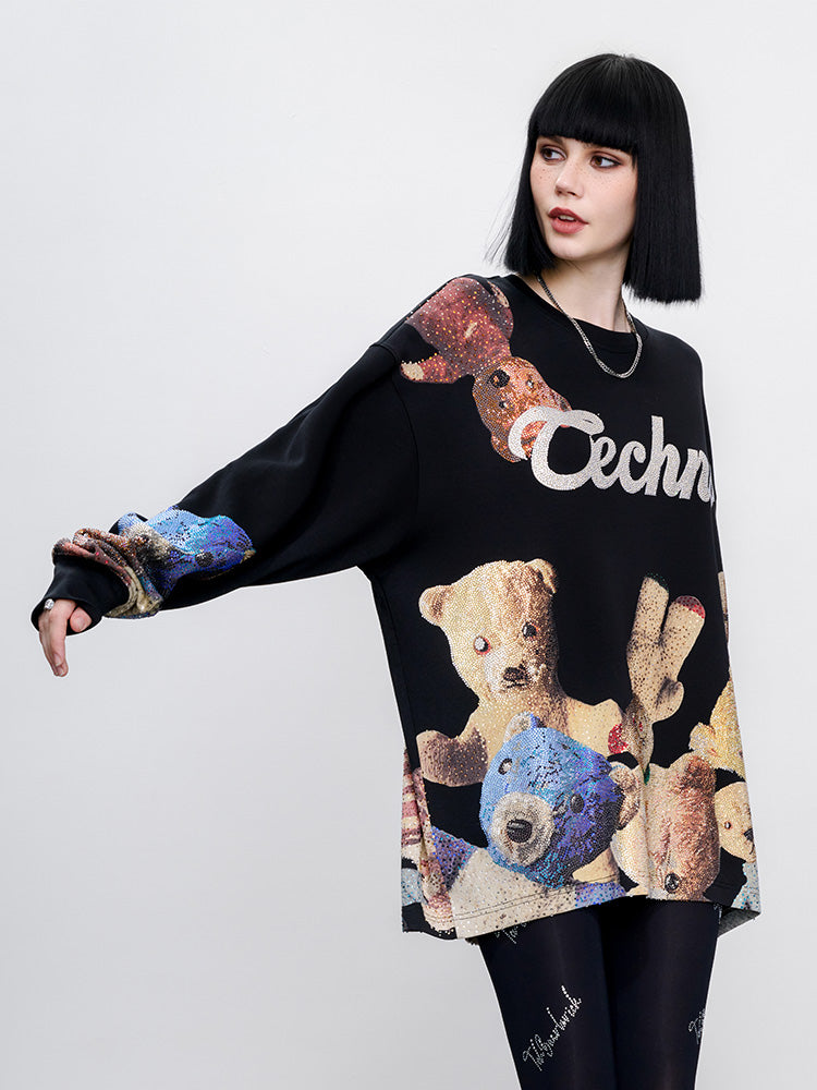 tch teddy bear rhinestone sparkle cotton sweatshirt black HighEnd Luxury Streetwear Brand Official Showcase