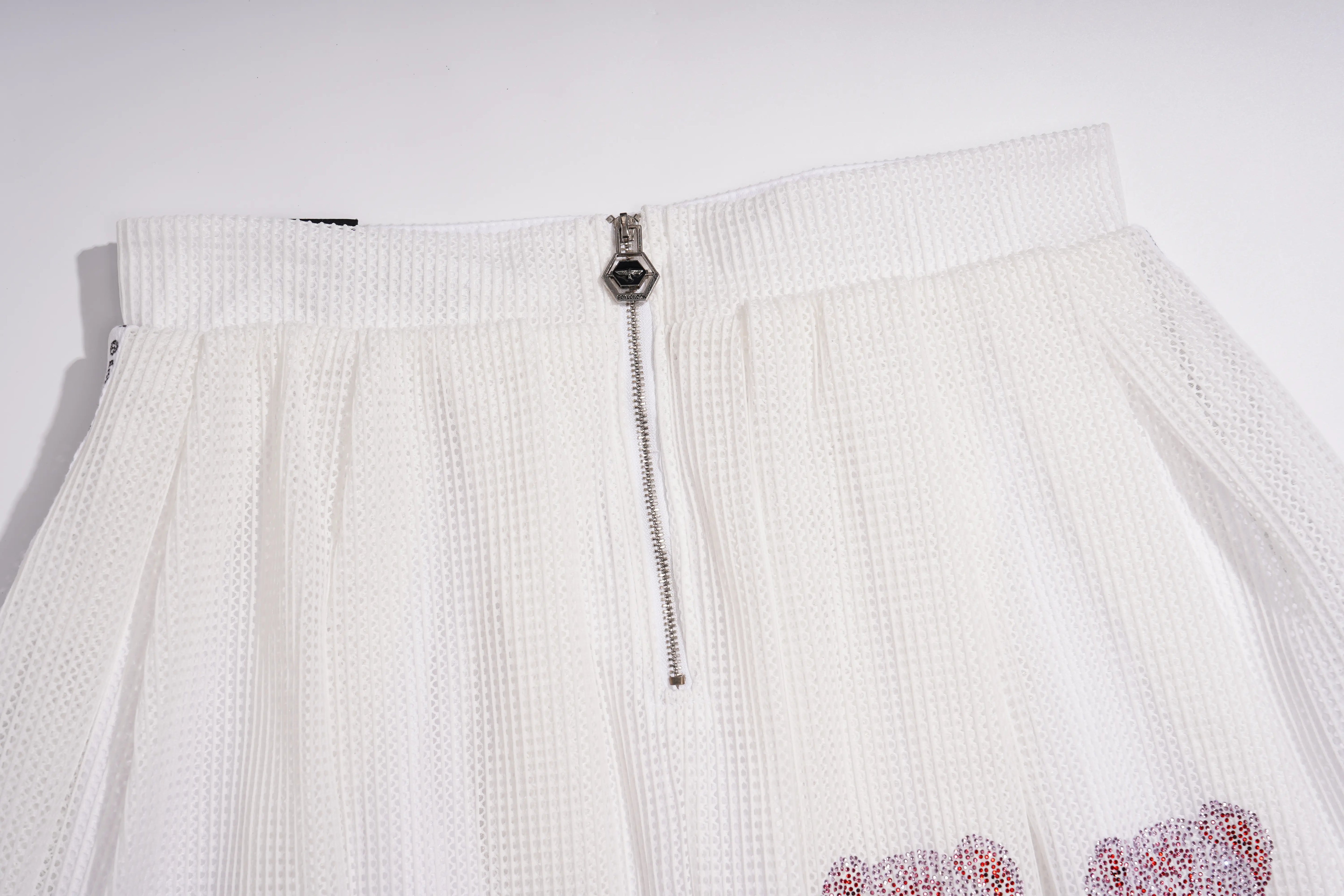 TCH Teddy Rhinestone Mesh Skirt Shorts White Streetwear Pleated Mini Skort Luxury Streetwear Brand Official Showcase