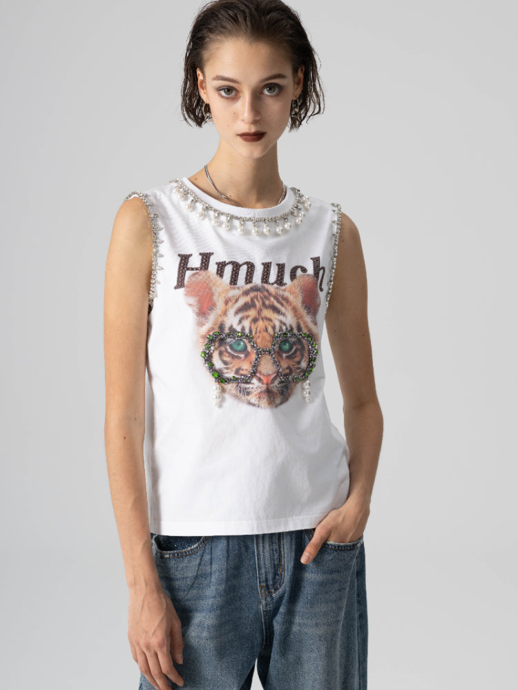 tch tiger print summer cotton bling tank top white HighEnd Luxury Streetwear Brand Official Showcase