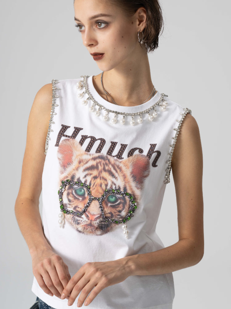tch tiger print summer cotton bling tank top white HighEnd Luxury Streetwear Brand Official Showcase