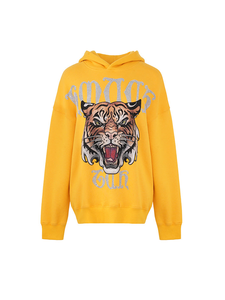 TCH Tiger Rhinestone Long Sleeve Graphic Hoodie white HighEnd Luxury Streetwear Brand Official Showcase