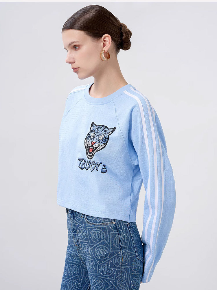 tch trendy rhinestone leopard cropped top lightblue HighEnd Luxury Streetwear Brand Official Showcase