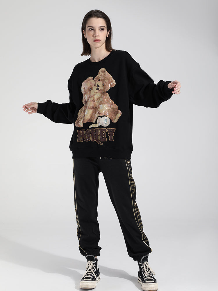tch two bear rhinestone unisex sweatshirt black HighEnd Luxury Streetwear Brand Official Showcase