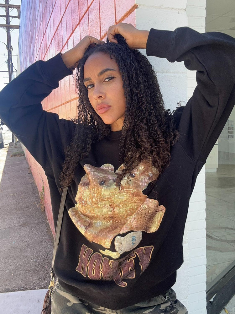 two bear rhinestone unisex long sleeve sweatshirt black HighEnd Luxury Streetwear Brand Official Showcase