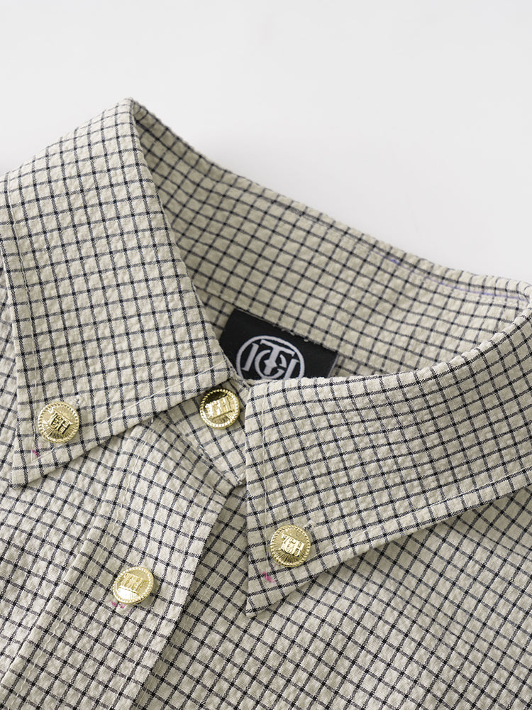 tch unisex bishop sleeve button down plaid shirt khaki1 HighEnd Luxury Streetwear Brand Official Showcase