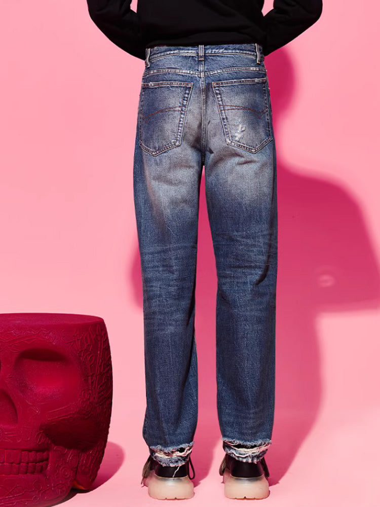 tch unisex mid rise rhinestone straight denim jean blue HighEnd Luxury Streetwear Brand Official Showcase