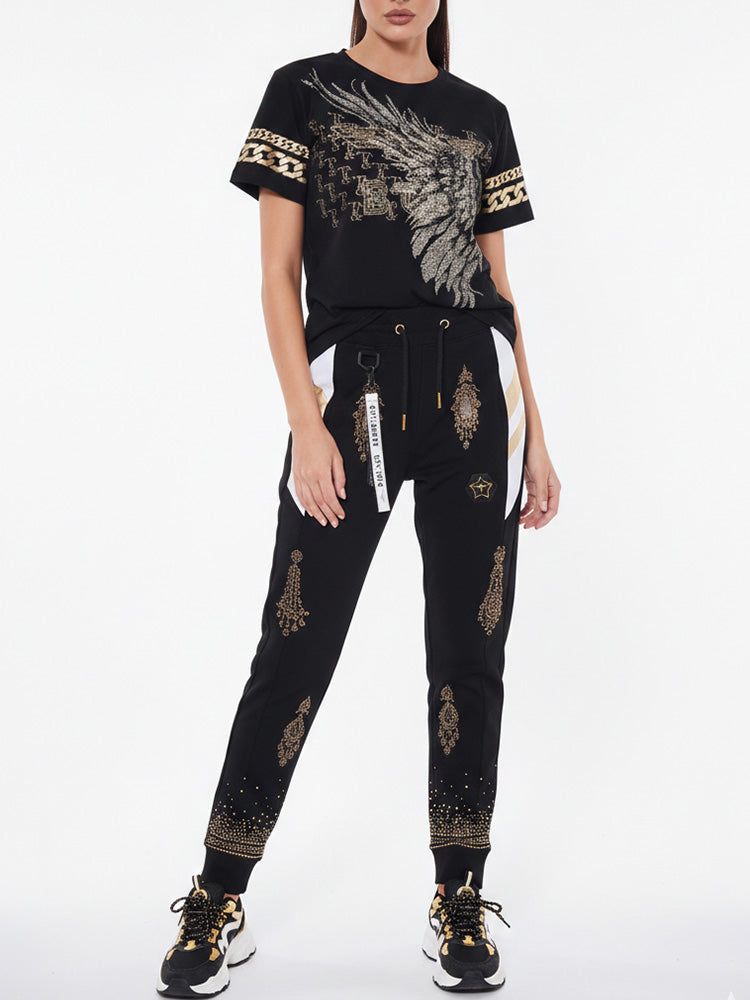 tch unisex rhinestone graphic cotton joggers black HighEnd Luxury Streetwear Brand Official Showcase