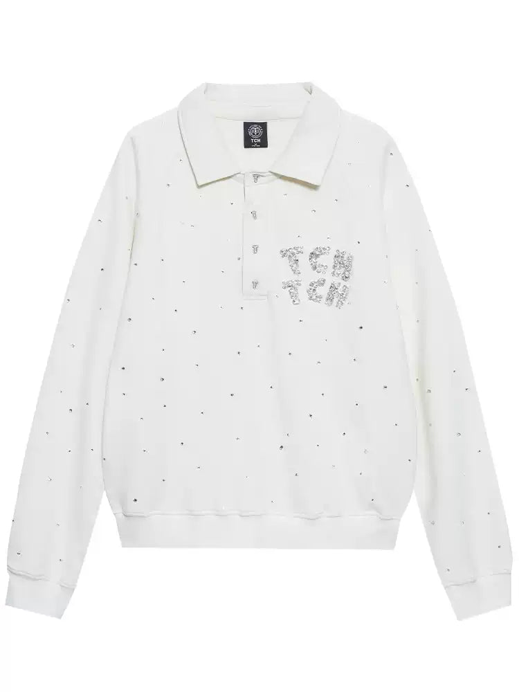 tch unisex rhinestone logo print polo top white HighEnd Luxury Streetwear Brand Official Showcase