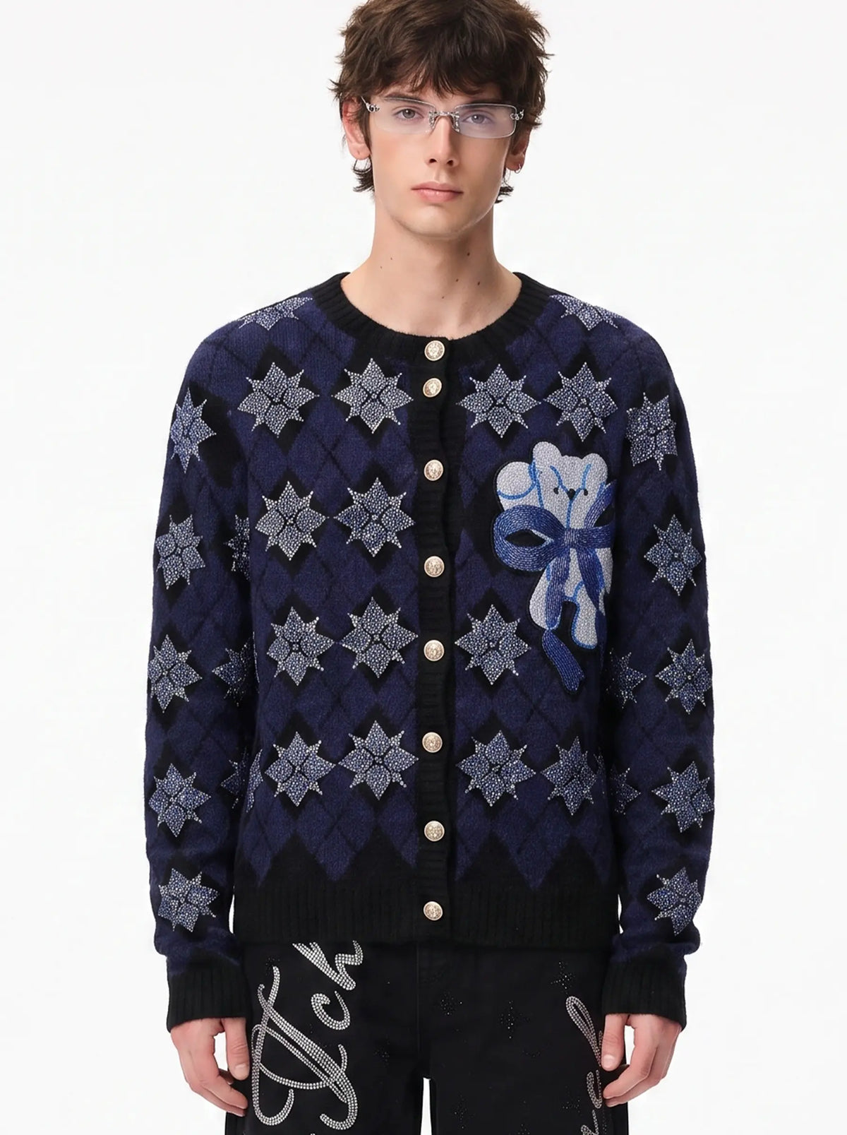 TCH Vintage Diamond Pattern Knit Cardigan Luxury Streetwear Brand Official Showcase