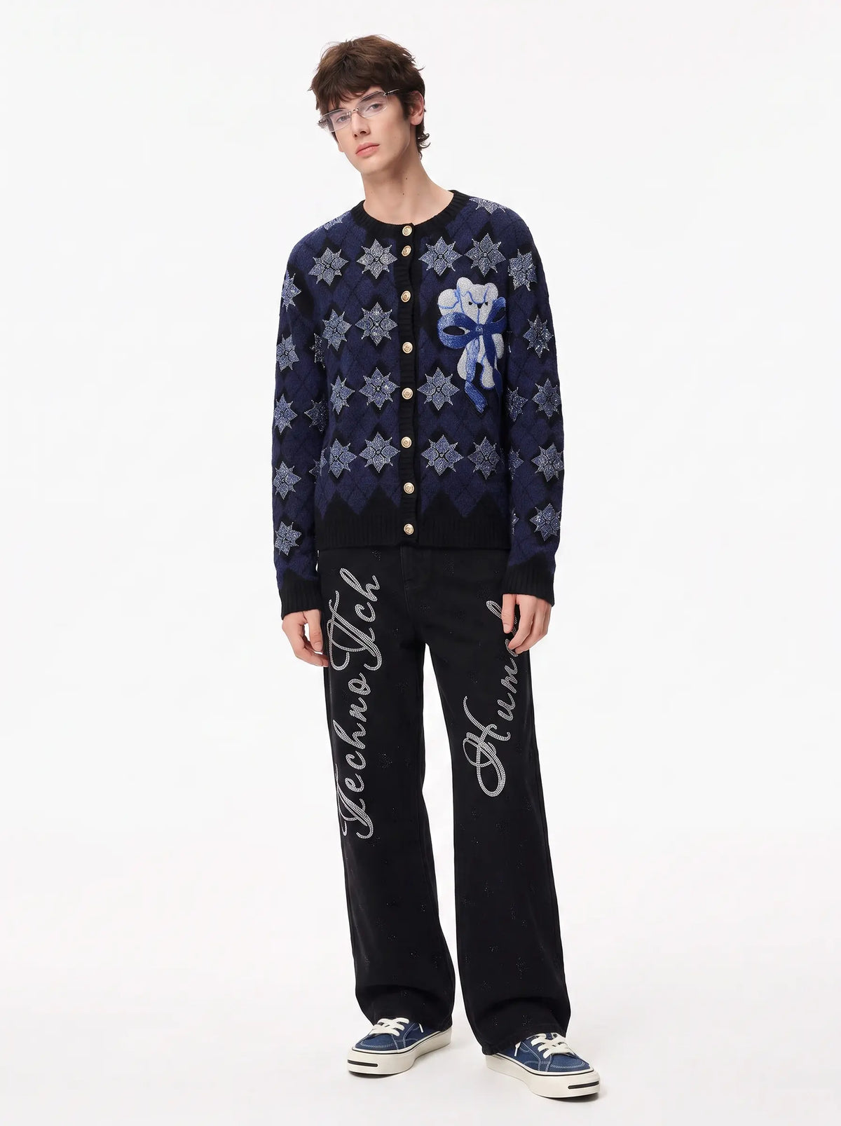 TCH Vintage Diamond Pattern Knit Cardigan Luxury Streetwear Brand Official Showcase