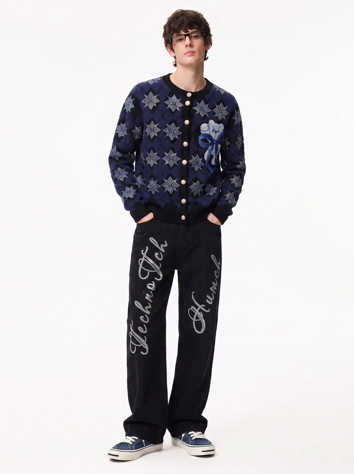 TCH Vintage Diamond Pattern Knit Cardigan Luxury Streetwear Brand Official Showcase