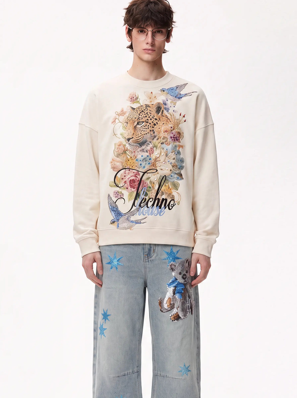TCH Vintage Leopard & Bird Graphic Sweatshirt Luxury Streetwear Brand Official Showcase
