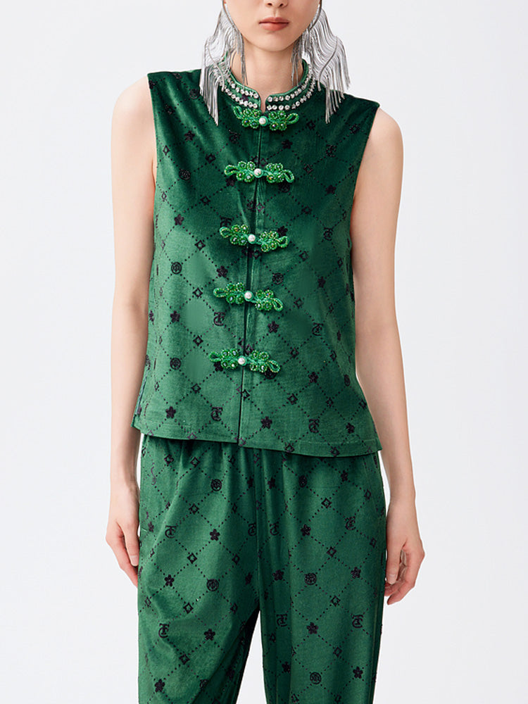 tch vintage rhinestone velvet tank top darkgreen HighEnd Luxury Streetwear Brand Official Showcase
