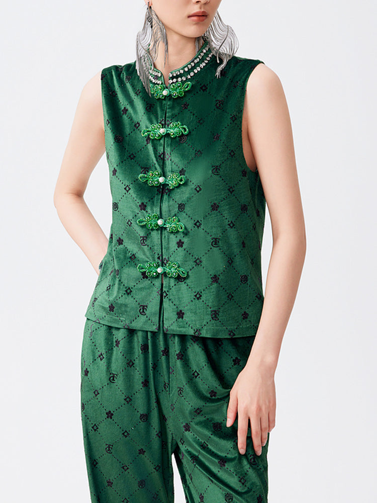 tch vintage rhinestone velvet tank top darkgreen HighEnd Luxury Streetwear Brand Official Showcase