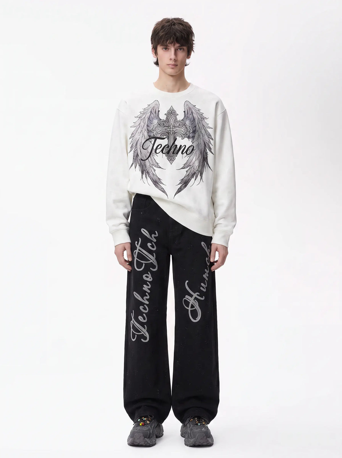 TCH Vintage Techno Wing Graphic Crewneck Sweatshirt Luxury Streetwear Brand Official Showcase
