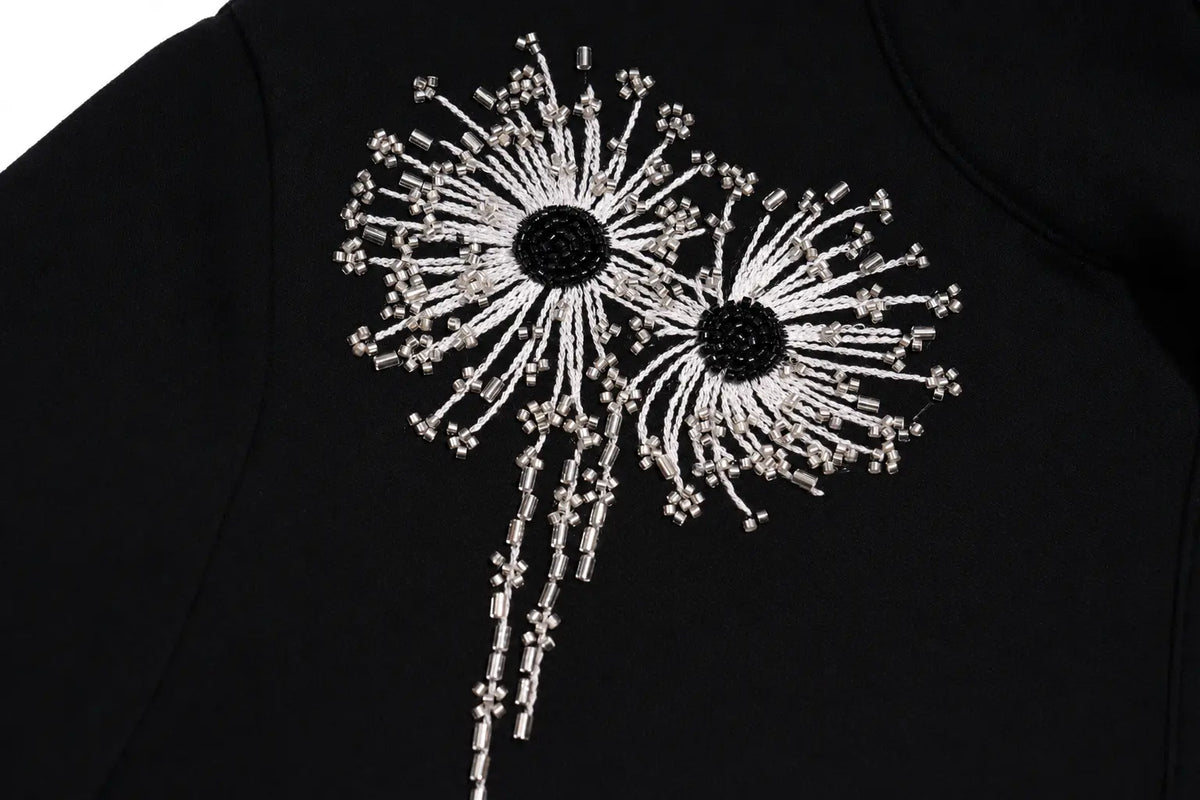 TCH Women's Black Rhinestone Scarf Collar Long Sleeve Top Luxury Streetwear Brand Official Showcase
