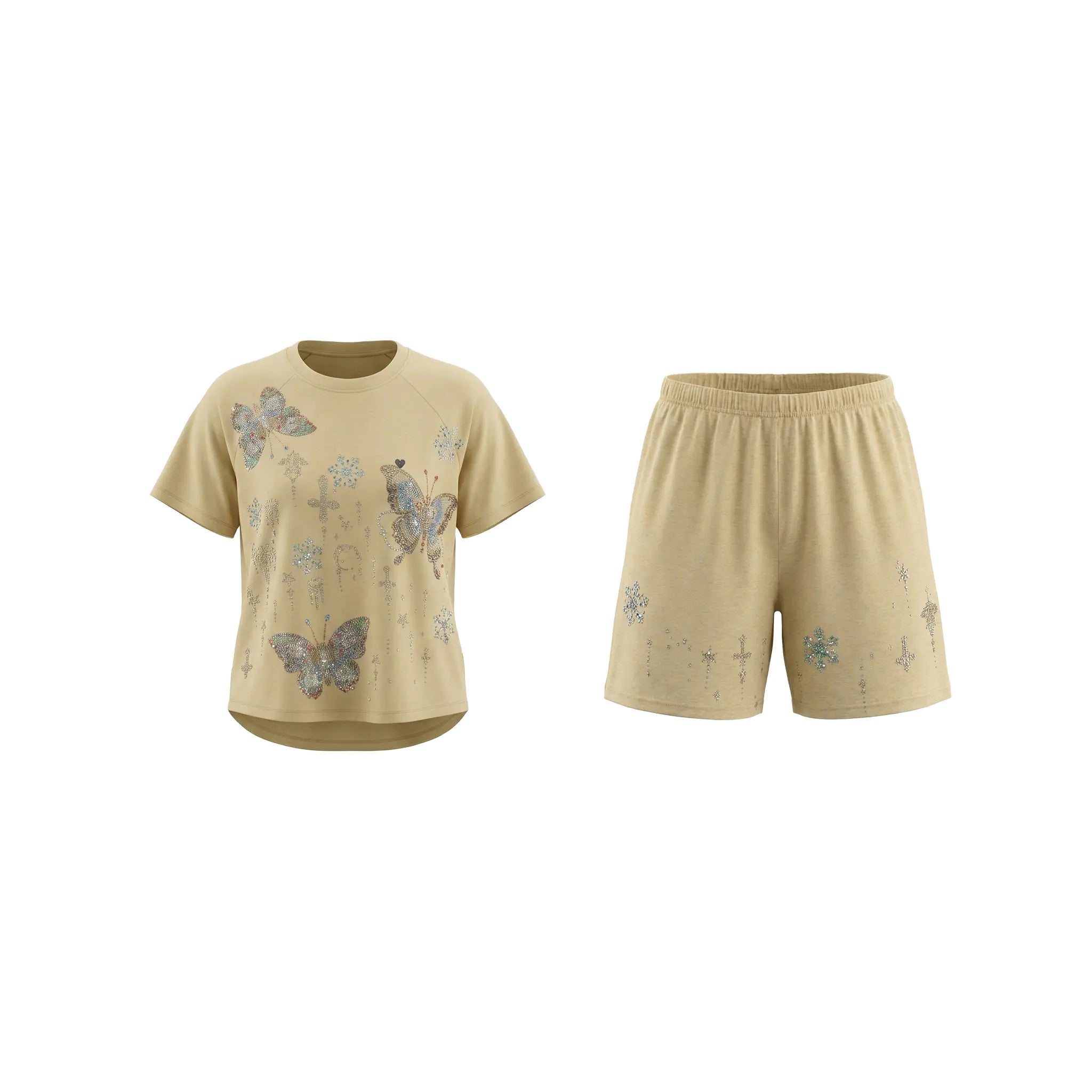 Dark brown t-shirt and wide-leg pants with floral patterns on a white background, TCH Yellow Butterfly Pajama Set
