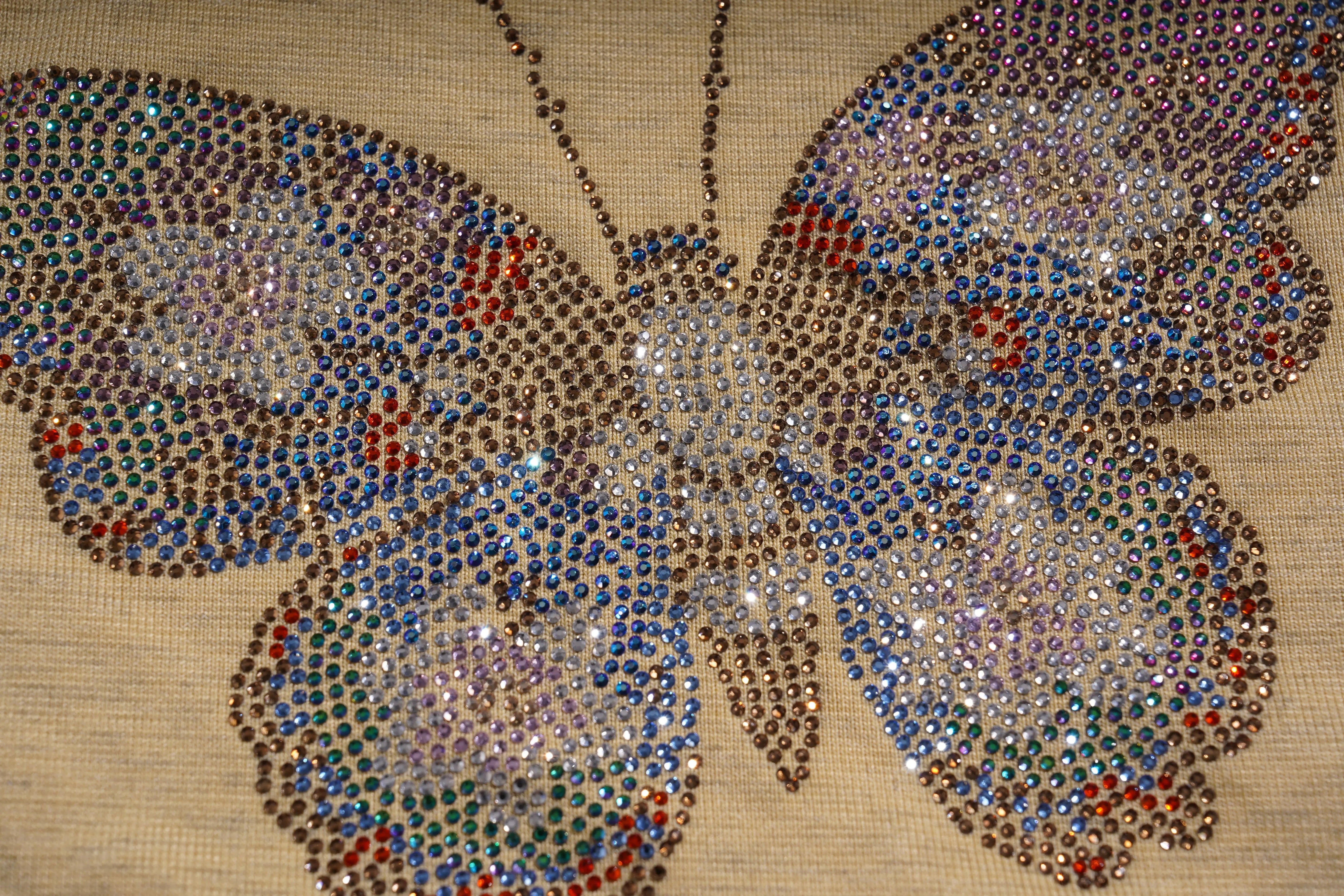 Butterfly design made of multicolored rhinestones on a beige background, TCH Yellow Butterfly Pajama Set