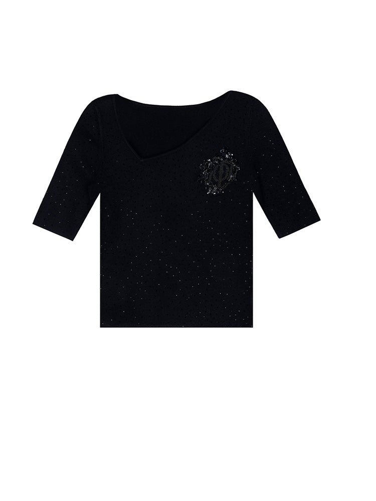 TCH Slim Fit Rhinestone Irregular Blouse