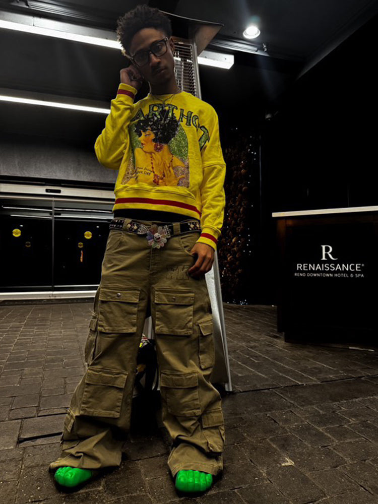 TCH Rhinestone Graphics Print Retro Sweatshirt