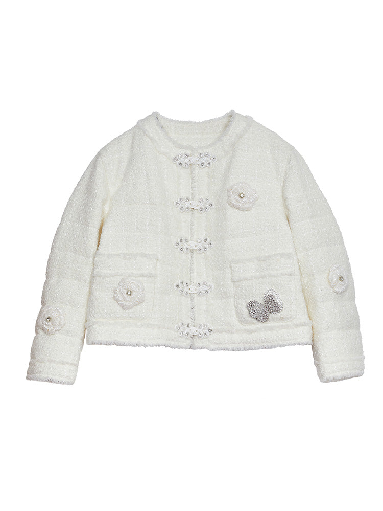 TCH Rhinestone Button Braided Tweed Jacket
