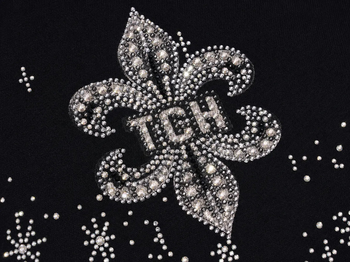 TCH Rhinestone Fleur-de-Lis Starburst Wide-Leg Sweatpants