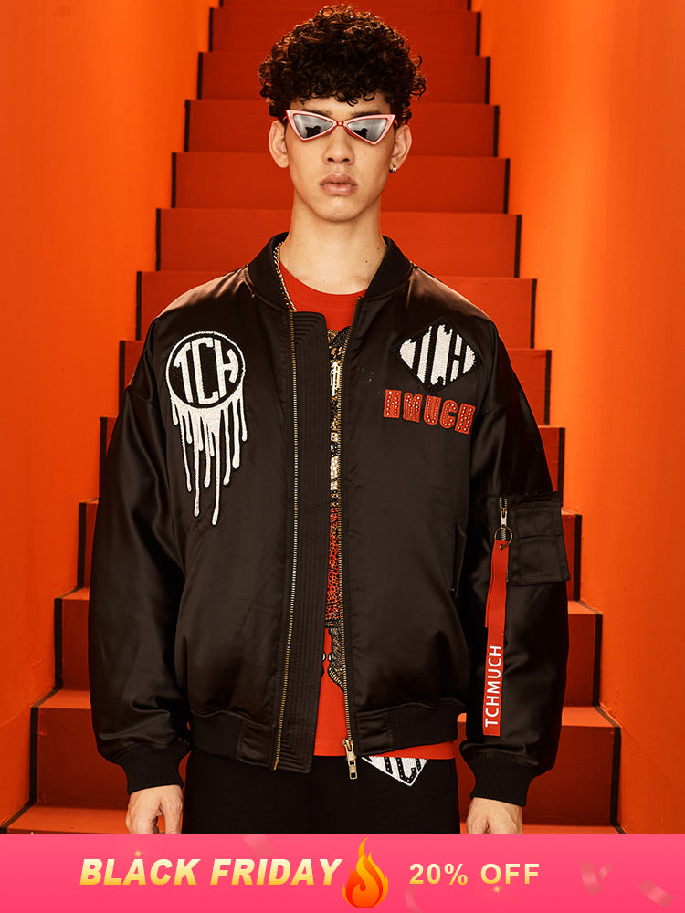 TCH Men's Rhinestone Angel Wings Zip Up Jacket