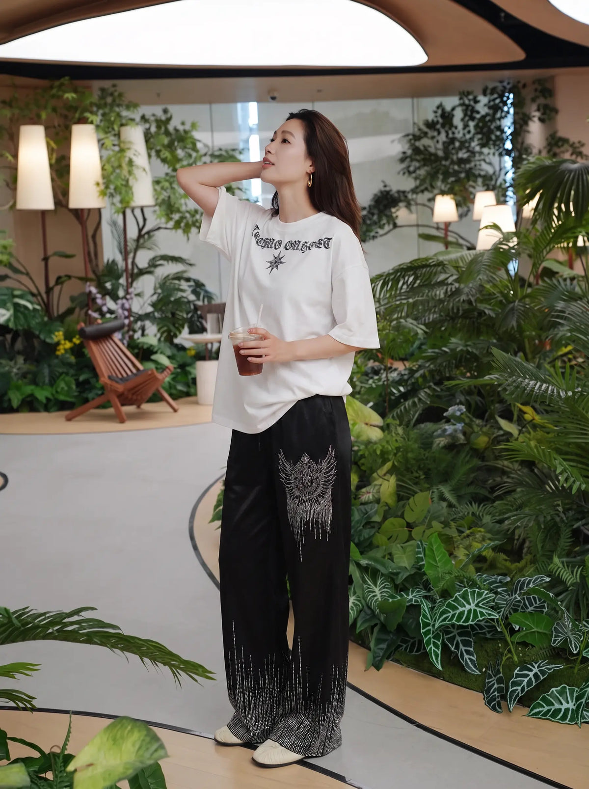 TCH Rhinestone Wing Graphic Wide-Leg Sweatpants