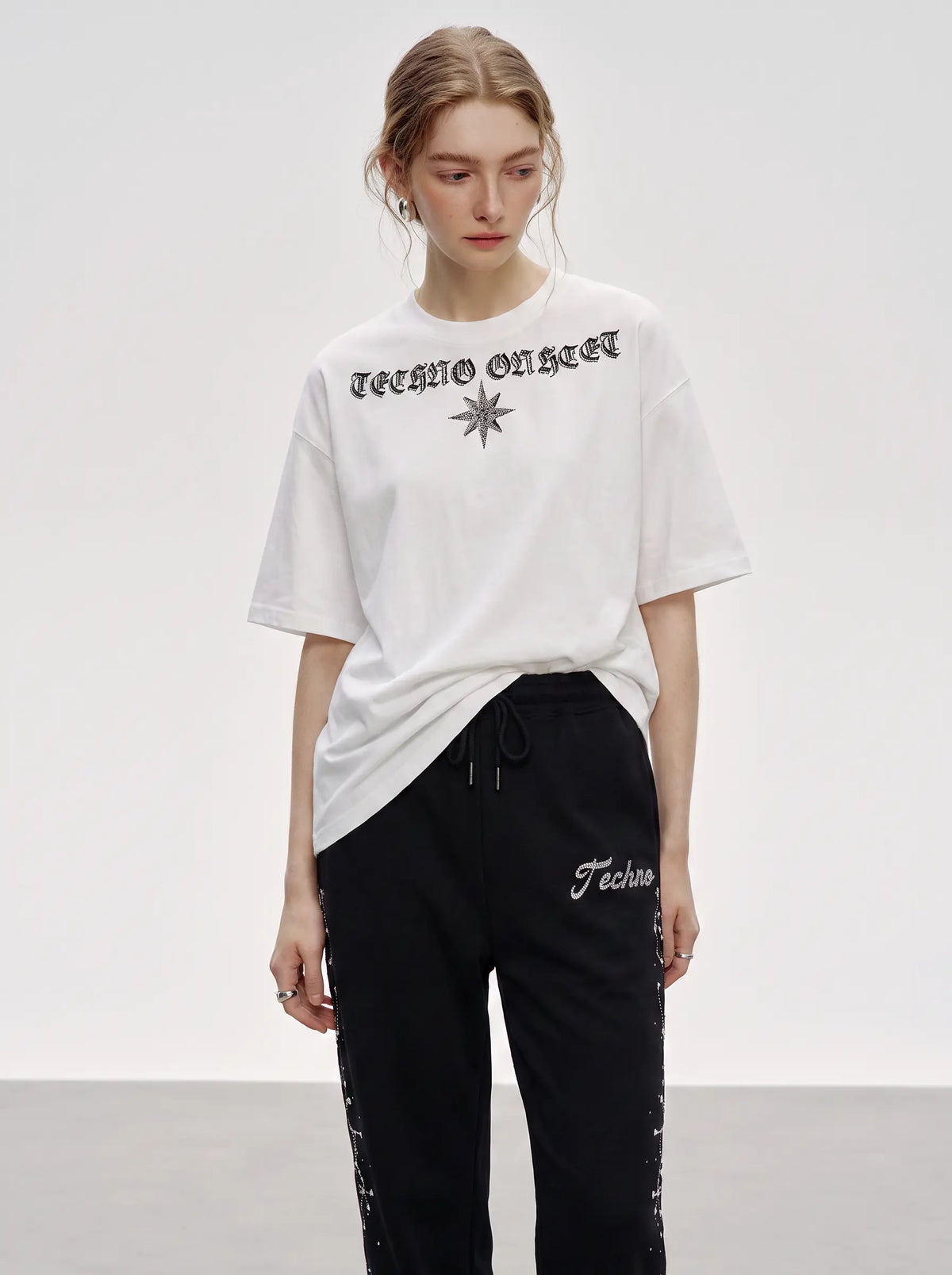 TCH Rhinestone Techno Graphic Oversized T-Shirt