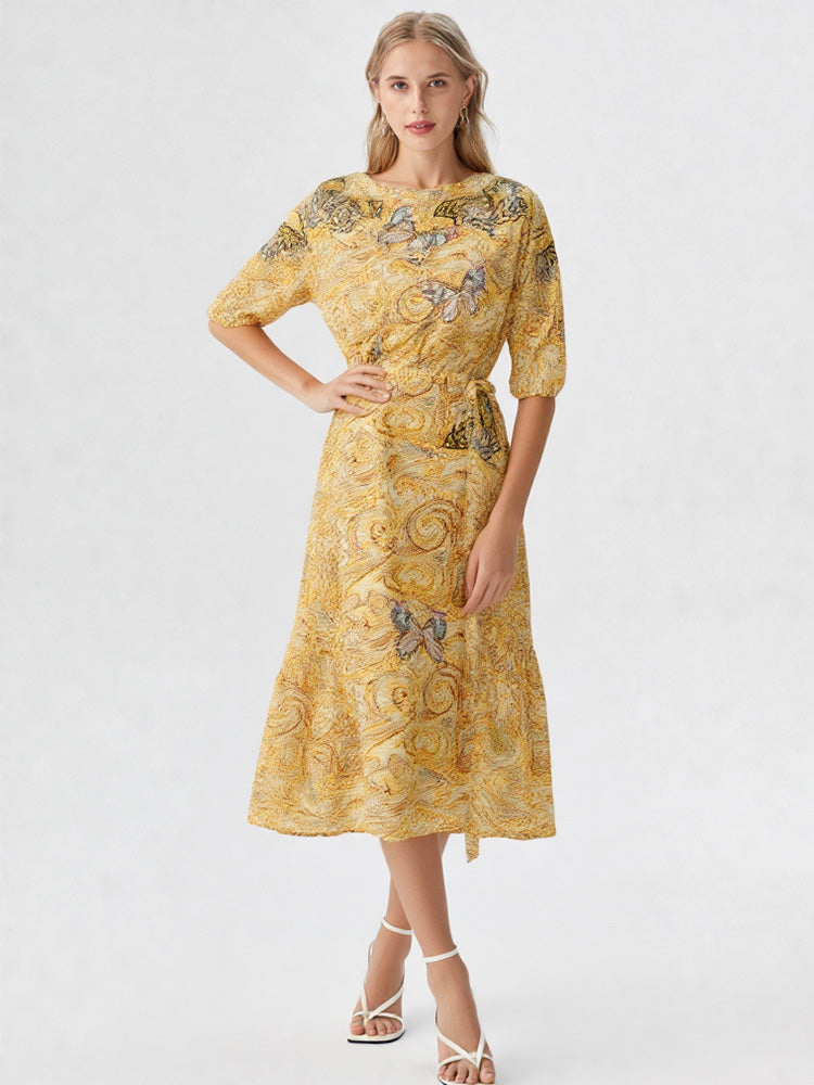 TCH Butterfly Rhinestone Floral-Print Midi Dress