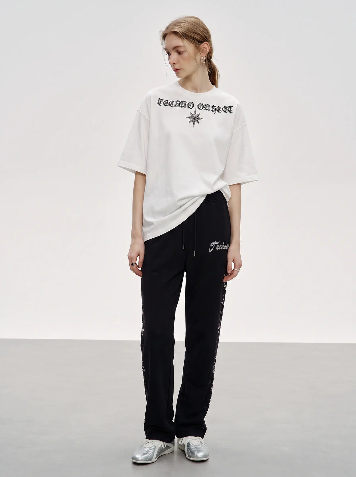TCH Rhinestone Techno Graphic Oversized T-Shirt