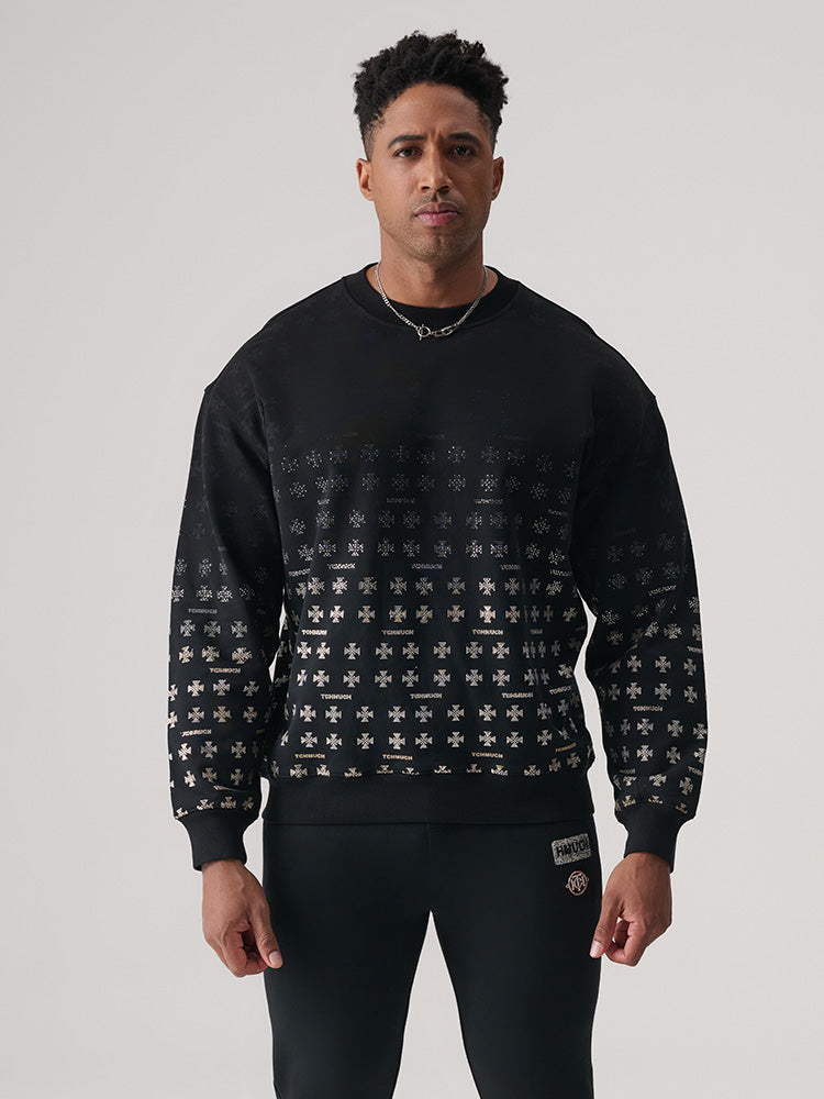 hot diamond cross gradient print light luxury round neck sweatshirt black HighEnd Luxury Streetwear Brand Official Showcase