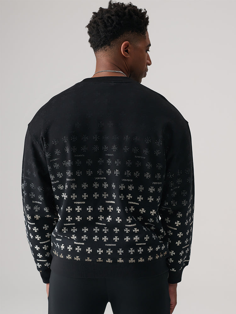 hot diamond cross gradient print light luxury round neck sweatshirt black HighEnd Luxury Streetwear Brand Official Showcase