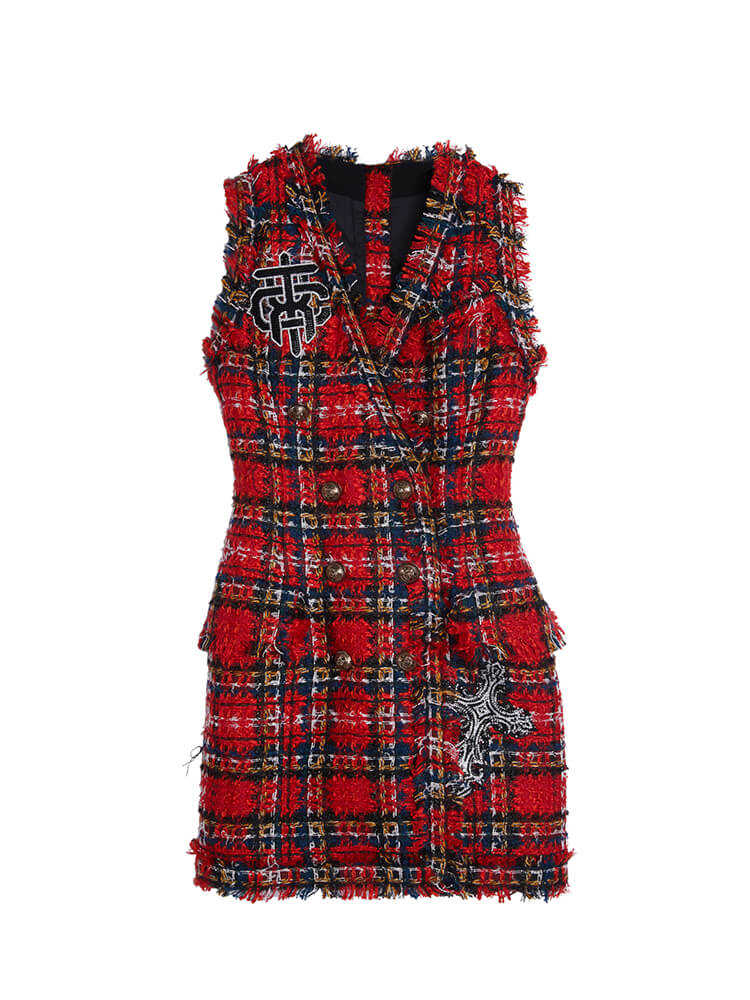 TCH Plaid Rhinestone Boycon Tank Dress