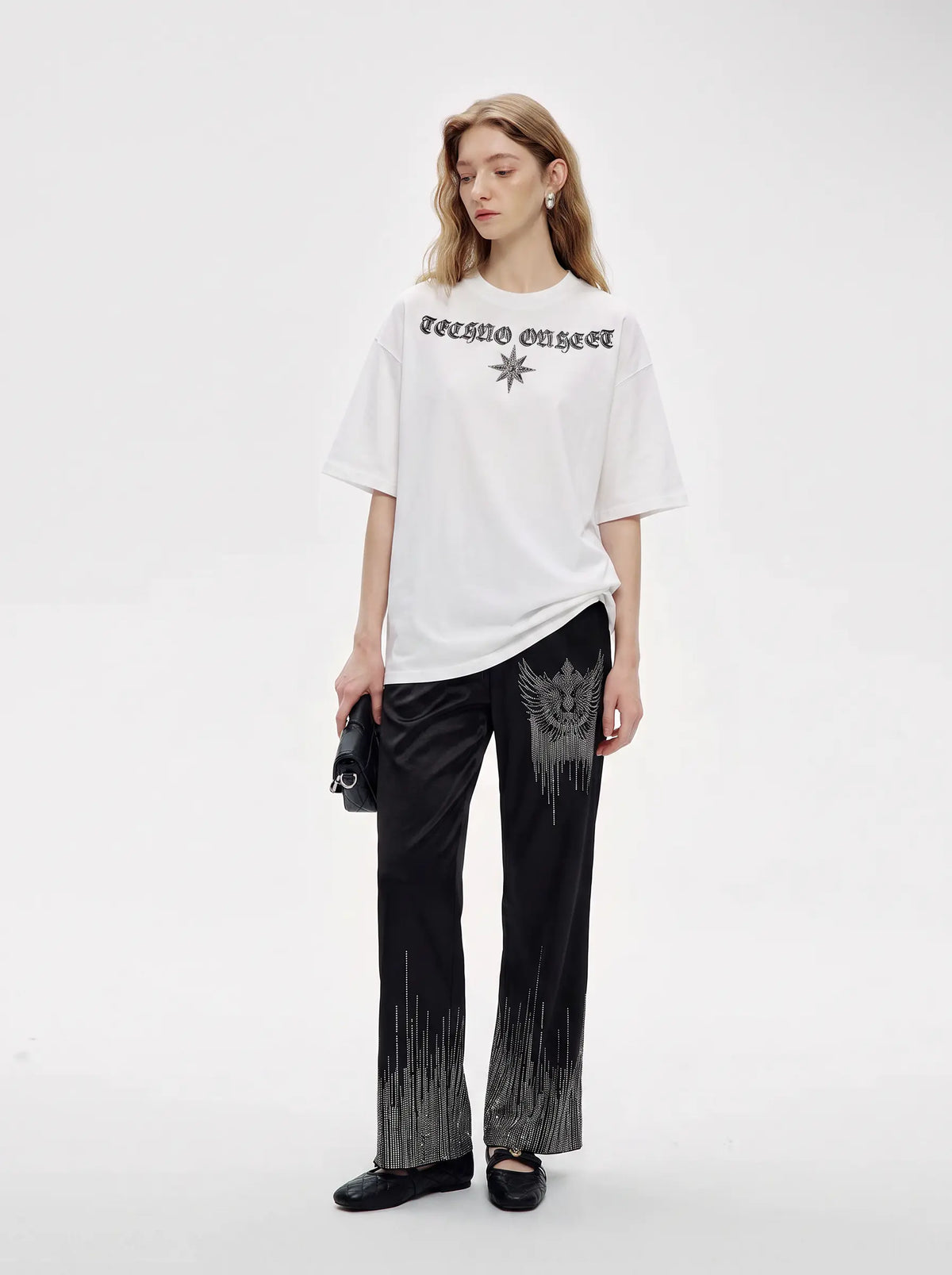 TCH Rhinestone Wing Graphic Wide-Leg Sweatpants