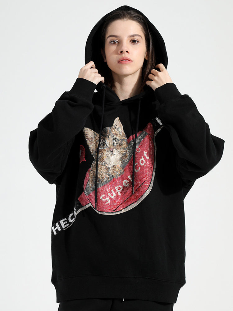 TCH Graphics Cat Rhinestone Pullover Hoodies