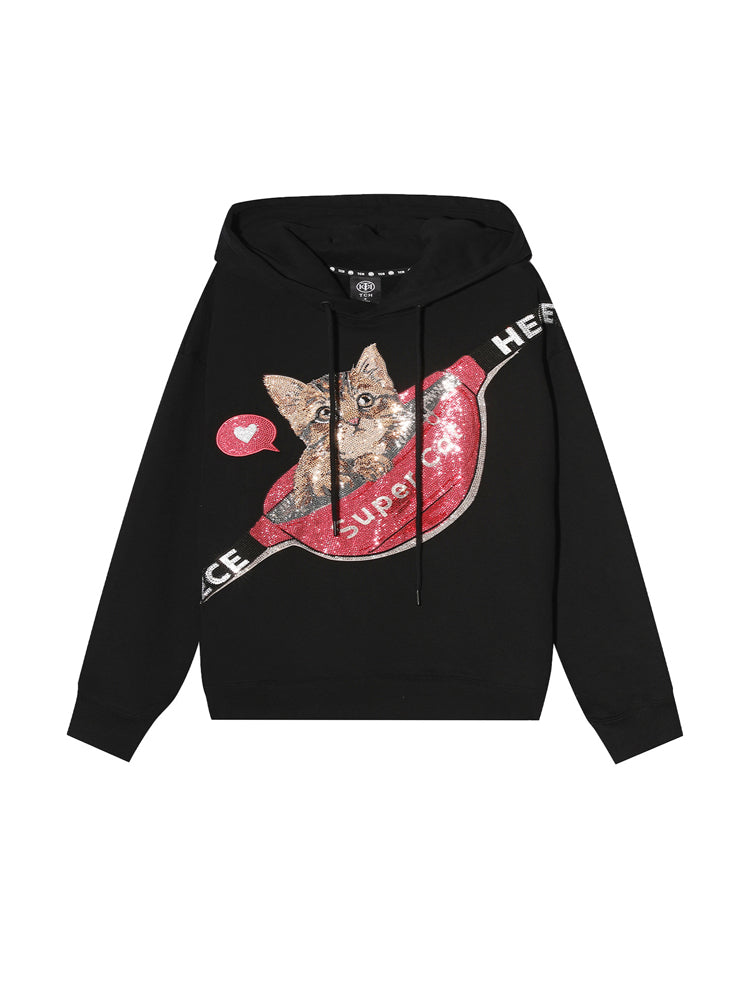 TCH Graphics Cat Rhinestone Pullover Hoodies