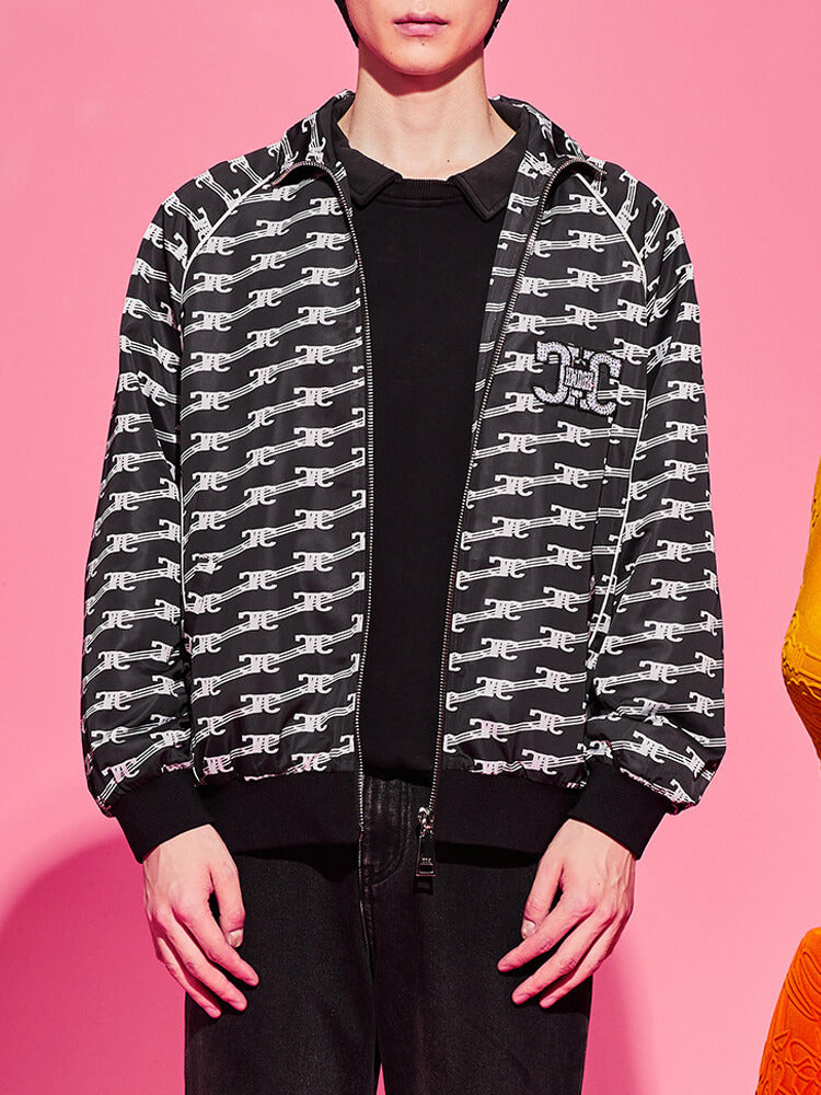 TCH Rhinestone Letter Print Zip Up Bomber Jacket